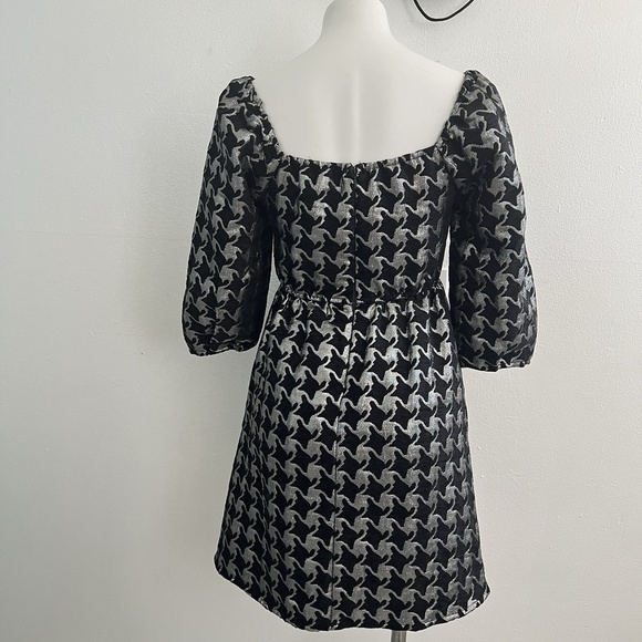 NEW Anthropologie DAMASK houndstooth Dress Balloon Sleeves XSMALL Silver Black - Picture 7 of 10